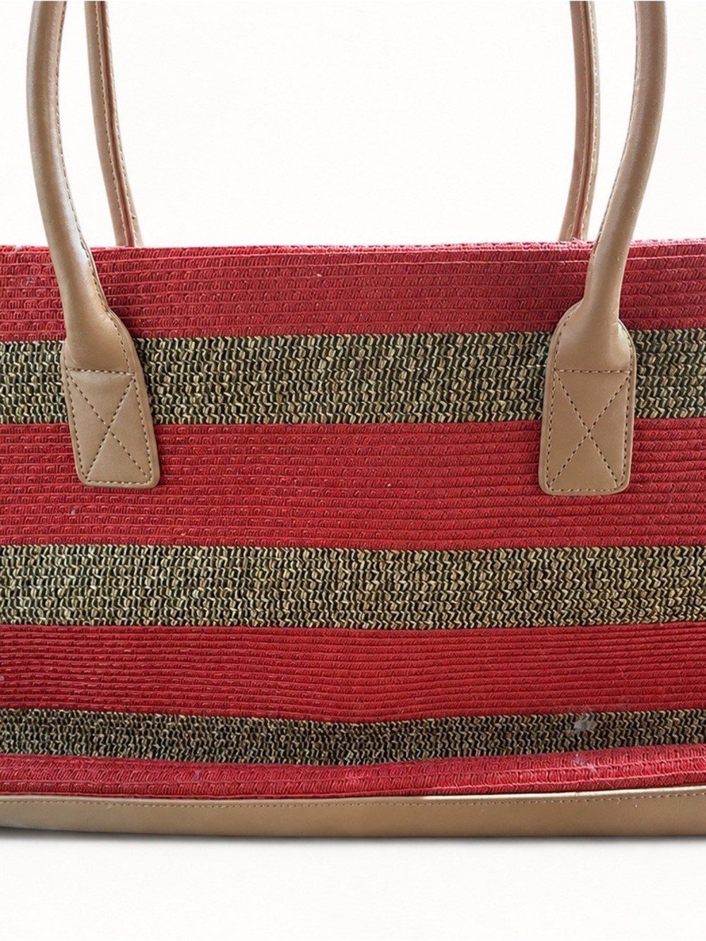 Red Striped Tote Bag with Tan Handles - Picture 2 of 3